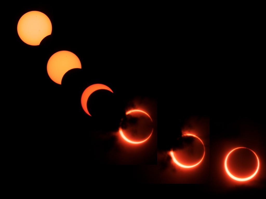 Composite sequence showing the eclipse progressing to the ring of fire annularity