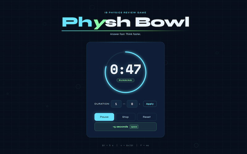 Screenshot of the Physh Bowl timer.