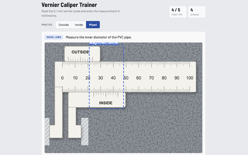Screenshot of the Vernier Caliper tool.